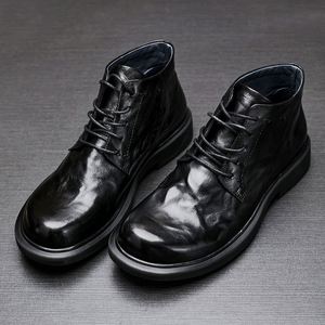 Men's Leather Boots Lace-up Zipper Styles Cowhide Ankle Height Outdoor-ready Autumn Round-toe Boots - Product Image 4