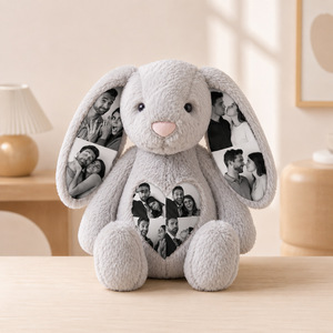 Jouets en peluche personnalisés avec photo, lapin en peluche rembourré de coton PP, 28 cm, 40 cm, animal en peluche, lapin avec photo personnalisée sur les oreilles et le cœur - Product Image 1