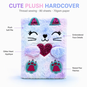 Diario con Copertina Rigida a Forma di <span class=keywords><strong>Gatto</strong></span> Peloso e Carino, Regalo di Cancelleria per Studenti, Quaderno con Copertina in Carta, Stile Ufficio, Diario in Peluche - Product Image 3