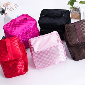Bolsa de Maquillaje Profesional a Rayas, Organizador de Artículos de Aseo, Portátil, de Gran Capacidad, con Espejo, para Mujer - Product Image 5