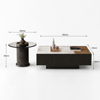 Table basse carrée convertible moderne de style nordique, plateau en pierre, structure en bois, tiroirs de rangement, écologique, durable, facile à nettoyer, pour la maison