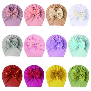 Bonnets Turban Extensibles d'Été pour Bébé avec Motif Floral, Casquette Unisexe à Grand Nœud 100% Polyester 48-50cm pour Nouveau-nés et Tout-petits - Product Image 4