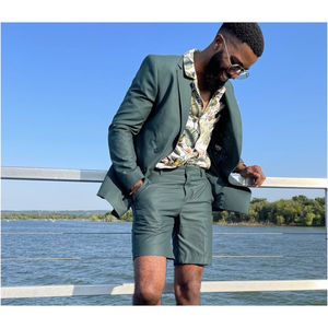 Trajes <span class=keywords><strong>de</strong></span> verano para hombre, chaqueta <span class=keywords><strong>de</strong></span> manga larga con doble botonadura y pantalones cortos, <span class=keywords><strong>traje</strong></span> diario informal para <span class=keywords><strong>novio</strong></span> <span class=keywords><strong>de</strong></span> boda, color verde oscuro, 2 piezas - Product Image 3