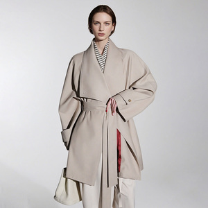 Nouvelle Tendance Printemps Automne Manteau <span class=keywords><strong>Trench</strong></span> <span class=keywords><strong>Femme</strong></span> Coupe Ample Grande Taille à Col Large Mi-long Ceinturé Couleur Unie - Product Image 1