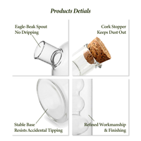 Petite cruche à double bec verseur en verre pour huile et vinaigre 210 ml (7,1 oz) avec bouchon en liège, bouteille à condiments entièrement en verre, sans métal ni plastique, pour table de bistrot