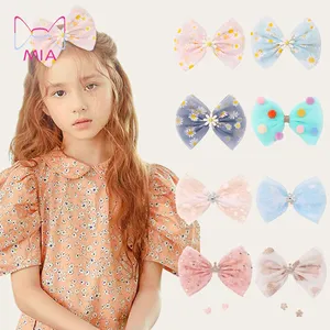 MIA Daisy Flower gauze hair clip children's pendant mesh crown organza hair bow hairpin for girls and kids 20408