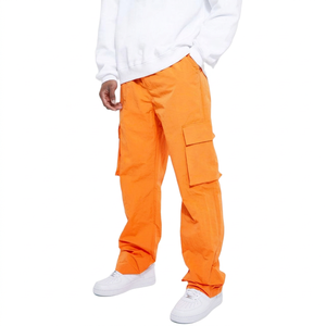 Custom Orange Color Relaxed Fit 100% Cotton Vintage Adjustable Waistband Unisex Baggy Tech <b>Cargos</b> Pants for Outdoor - Product Image 1