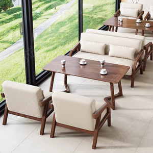 Nuova Combinazione Tavolo e Sedie in Stile Cinese per Caffetteria, Cabina Angolare per Sala da Tè, Negozi di Tè al Latte di Tendenza, Lounge di <span class=keywords><strong>Hotel</strong></span>, in Legno Massello - Product Image 4