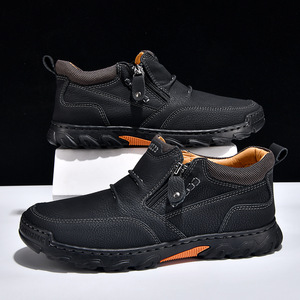 Mid <b>Top</b> Shoes Men Side Zipper Men Leather Shoes Wear-resistant <b>Walking</b> Shoes Thick Non-slip Outsole Fit For Outdoor Hiking - Product Image 5