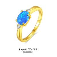 Bague ovale en opale bleue et blanche de marque JX, très vendue, pour femmes, en argent S925, style rétro luxueux, plaqué or 18 carats, électroplaqué