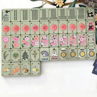 Set Ubin Mahjong Amerika 160 Buah, Akrilik 2 Lapis, Desain Lentera Bambu Panda, Terukir, Hadiah untuk Keluarga, Pabrik OEM/ODM Kustom