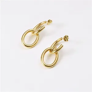New Arrival Fashion Jewelry High End 18K Gold Plated Link Hoop Earrings Trendy Stainless Steel Earrings Wholesale