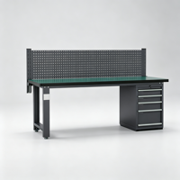 Banc de travail en acier laminé à froid à haute capacité de charge avec panneau perforé, barre lumineuse LED et prise de courant pour atelier de machines lourdes (jusqu'à 1000 kg)