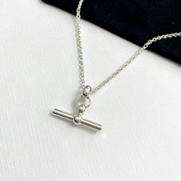 Collier en acier inoxydable argenté personnalisé, collier à barre en T, collier à barre argentée, style chaîne épaisse à barre en T