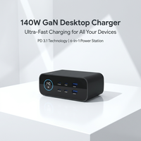 Estación de Carga Universal de Escritorio GaN de 140W, 6 Puertos (Carga Rápida PD QC), Pantalla Digital, Cargador para Oficina, Hogar y Viajes