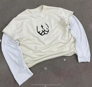 T-<span class=keywords><strong>shirt</strong></span> personnalisé impression ourlet brut Vintage pierre en détresse lavé à l'acide t-shirts graphiques t-<span class=keywords><strong>shirt</strong></span> double couche à manches longues T-<span class=keywords><strong>Shirt</strong></span> patron - Product Image 2