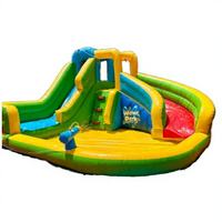 Parc aquatique gonflable géant avec toboggans multiples, tour d'escalade et canon à eau, en PVC commercial pour location extérieure