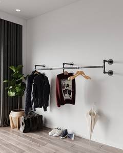 Black <strong>Wall</strong> Mounted Hanging Pipe <strong>Clothes</strong> Rack <strong>Rail</strong>, Garment <strong>Clothes</strong> Hanging Rack for <strong>Clothes</strong> - Product Image 3