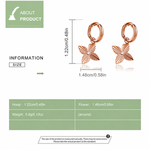 Boucles d'oreilles créoles en or rose avec zircone cubique, boucles d'oreilles pendantes à quatre pétales cannelés pour femmes - Product Image 4