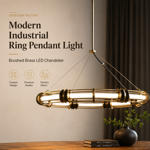 Lampadario a sospensione LED di design XZ Retro Island Luxury Nordic in ottone industriale con anello, per soffitti alti, ideale per cucina - Product Image 2
