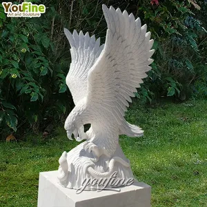 Statue d'aigle polie en marbre Antique blanc en pierre naturelle, jardin extérieur, à vendre