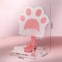 Support de téléphone en forme de patte de chat mignon, en acrylique haute transparence, pliable, rotatif à 360°, réglable, pour iPhone, vente en gros d'usine, pour la maison