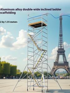 Échafaudage moderne 2x1.35m en alliage d'<span class=keywords><strong>aluminium</strong></span> double largeur échelle inclinée à 45 degrés cadre de travail aérien mobile universel à roulettes ensemble complet - Product Image 2