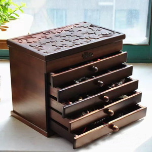 Wooden Jewelry <b>Box</b> With <b>Mirror</b> Multi Layer Drawer Storage Classic Chinese Style Jewelry Organizer Walnut Color - Product Image 2