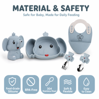 Ensemble de sevrage pour bébé éléphant Bol en silicone de qualité alimentaire sans BPA pour bébé Plaque d'aspiration pour sevrage led Cuillère Toddler Kids Feeding Dinnerware