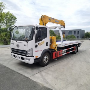 Premium FAW 4x2 <b>Flatbed</b> Tow <b>Truck</b> with 5 Ton Telescopic Crane Slidebed Wrecker Recovery <b>Truck</b> with Rollback - Product Image 2
