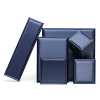 Zebo Luxuriöses Blaues Leder-Schmuckkästchen-Set mit Individuellem Logo, Samtgefütterte Verpackungsboxen für Ringe, Halsketten und Armbänder als Geschenk
