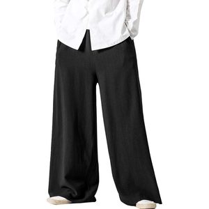 FOXA Linen Cotton Pants Men Wide Leg <b>Elastic</b> Waist Breathable Casual Summer Trousers - Product Image 1