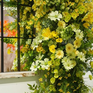 Décoration d'angle intérieure personnalisée en rotin hybride et fleurs artificielles, style forêt, pour vitrine murale et aménagement paysager végétal - Product Image 4