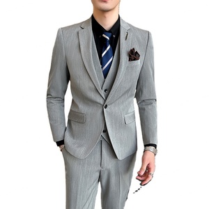 Costume de Mariage Haut de Gamme pour Homme, Ensemble Trois Pièces, Nouvelle Collection Automne, Rayé, pour Marié et Cérémonies - Product Image 1