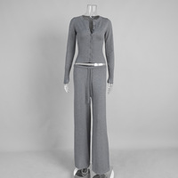 Ensemble de vêtements de détente pour femmes, 2 pièces, pantalon et cardigan à manches longues boutonné, pantalon tricoté taille basse, tenues d'automne et d'hiver