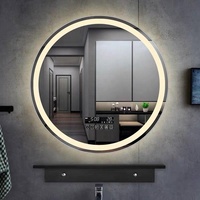 Miroir de salle de bain rond moderne pour hôtel et maison, avec écran tactile LED, miroir de vanité intelligent, miroir de salle de bain éclairé avec lumière LED