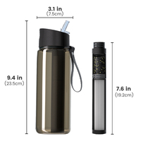 Bouteille filtrante d'eau extérieure avec cartouche filtrante remplaçable, en Tritan sans BPA, avec mousqueton et cordon, étanche et compatible eau bouillante