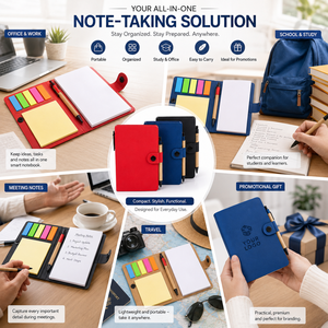 Custom Printed Notebook Organizer with Pen Sticky Notes <b>Magnetic</b> Closure Recycled Paper Memo Pad Business Gift Supply Set - Product Image 6