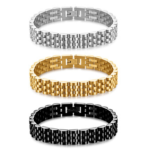 Pulsera de reloj de acero inoxidable de 10 mm, banda ajustable para hombre, joyería en plata, oro y negro. - Product Image 1