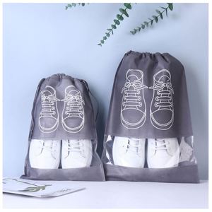 Sacs à chaussures portables de voyage personnalisés avec logo imprimé, imperméables, anti-poussière, en non-tissé, avec cordon de serrage - Product Image 1