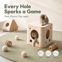 Mehrlochiges Filz-Holz-Katzenspielhaus, Indoor-Katzenversteck, Dreieckige Katzenhöhle, Gemütliches Schlafnest für Katzen