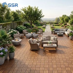 กระเบื้องพื้นไม้สักแบบประกบกันได้ ป้องกันการลื่นไถล ดีไซน์ทันสมัย ทำเองได้ 12 แผ่น ทำจากไม้กระถินณรงค์ เป็นมิตรกับสิ่งแวดล้อม เหมาะสำหรับสวนหลังบ้านและสวน - Product Image 5