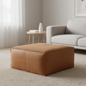 Db Brody Distressed Brown Square Ottoman Large Leather <b>Storage</b> Home <b>Stool</b> Living Room Furniture - Product Image 2