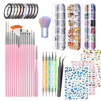 Lot de 5 pinceaux de gravure et d'embossage pour nail art, double tête, stylo à points pour fleurs, stylo à points pour marbrage, pinceau de dessin pour gel constructeur