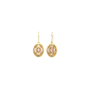 Elegantes Pendientes Colgantes de Zafiro Rosa con Corte Brillante Ovalado en Oro Amarillo, con un vibrante zafiro ovalado de corte brillante. - Product Image 3