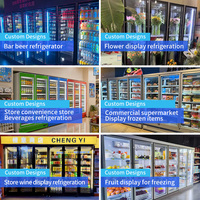 Chambre froide commerciale transparente en verre, congélateur et refroidisseur à accès direct pour produits frais et surgelés d'hypermarché