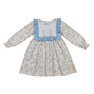 Consejos de moda Otoño Calabaza Flores Arcos Manga larga Niñas Vestido Traje del día Bebé Niñas Ropa Boutique Venta al por mayor RTS - Product Image 5