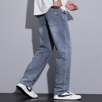 Nouvelle Collection Automne/Hiver – Pantalon en Jean Extensible Coupe Droite Ample Taille Mi-Haute avec Détails Effet Usé pour Homme ; Marque Tendance