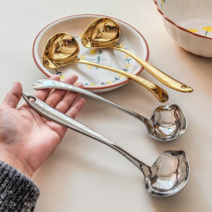 Cucharón dorado en ángulo para servir, juego de 2 piezas, para cocina, restaurante, uso en ollas calientes, utensilio de color sólido - Product Image 2