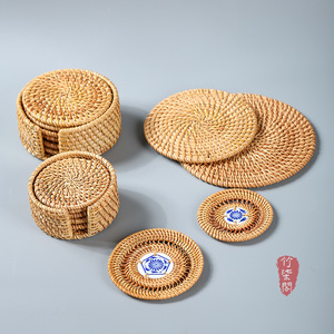 Handmade Wicker <b>Coasters</b> Bamboo Tea Mats Round Traditional Chinese Style Table Mats For Tea Set Cup Bowl Placemats - Product Image 1